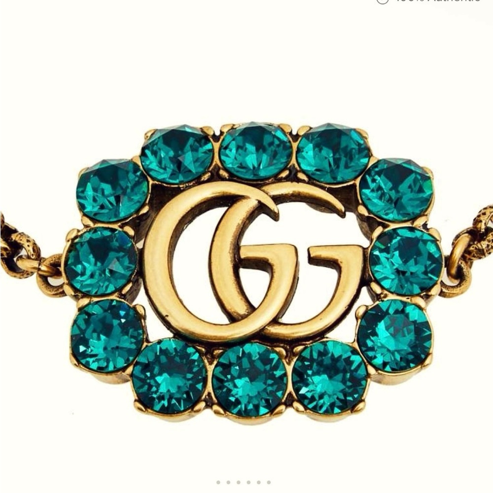 Authentic Gucci Antique Gold Plated Crystal Embellished GG Chain Bracelet - Picture 2 of 15